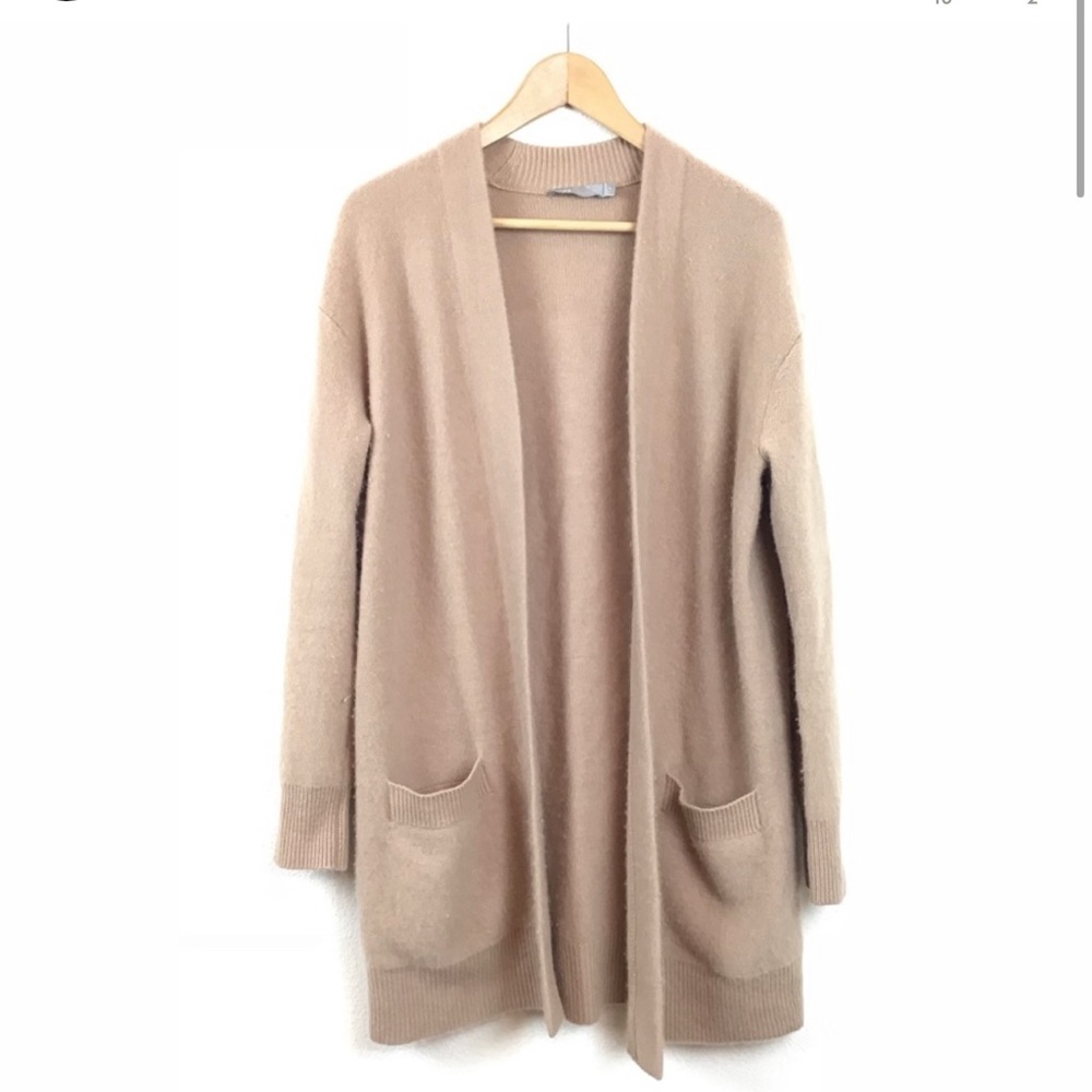VINCE Cardigan Sweater Long Open Pockets S Nude